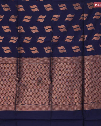 Banarasi semi cotton saree navy blue with copper zari woven buttas and zari woven piping border - {{ collection.title }} by Prashanti Sarees