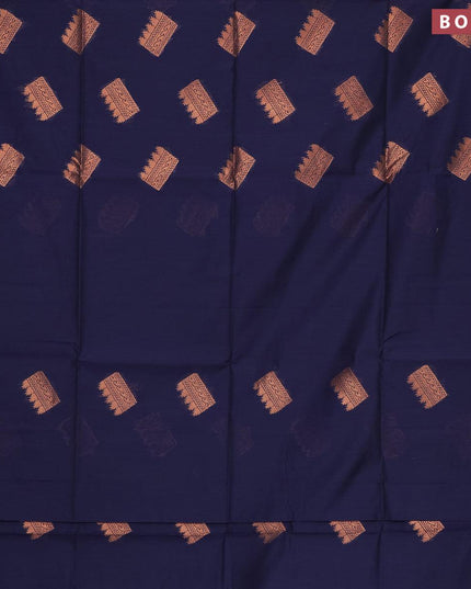Banarasi semi cotton saree navy blue with geometric copper zari woven buttas and zari woven piping border - {{ collection.title }} by Prashanti Sarees