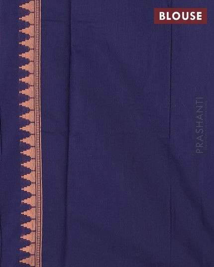 Banarasi semi cotton saree navy blue with geometric copper zari woven buttas and zari woven piping border - {{ collection.title }} by Prashanti Sarees
