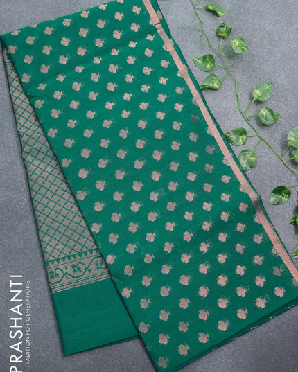 Banarasi semi cotton saree teal green with allover copper zari woven buttas and zari woven piping border - {{ collection.title }} by Prashanti Sarees