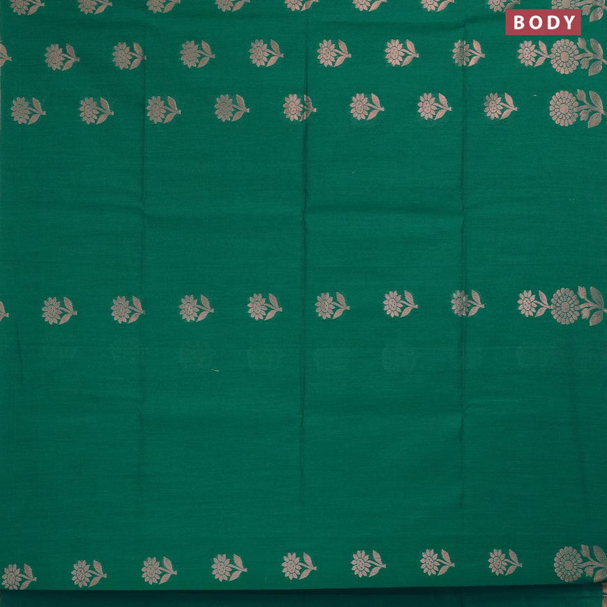 Banarasi semi cotton saree teal green with floral copper zari woven buttas and zari woven piping border - {{ collection.title }} by Prashanti Sarees