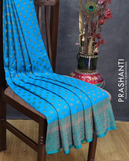 Banarasi semi crepe saree blue with allover zari buttas and zari woven border - {{ collection.title }} by Prashanti Sarees