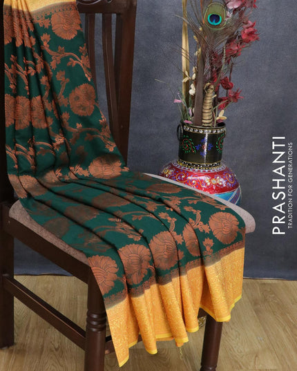 Banarasi semi crepe saree green and yellow with allover copper zari woven buttas and copper zari woven border - {{ collection.title }} by Prashanti Sarees