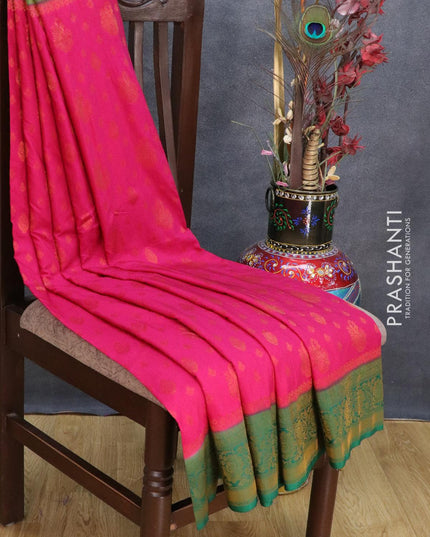 Banarasi semi crepe saree pink and green with allover zari woven buttas and zari woven border - {{ collection.title }} by Prashanti Sarees