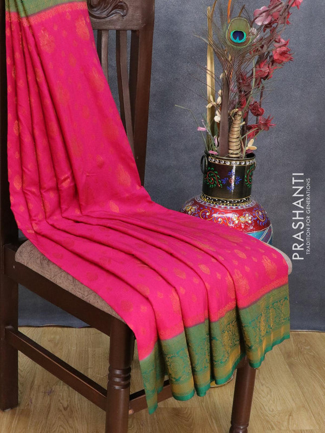 Banarasi semi crepe saree pink and green with allover zari woven buttas and zari woven border - {{ collection.title }} by Prashanti Sarees