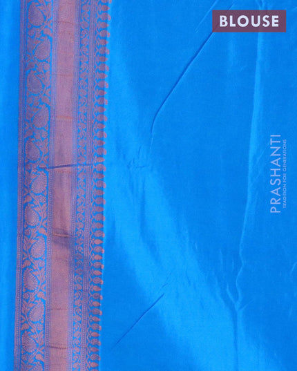 Banarasi semi crepe saree yellow and cs blue with allover copper zari weaves and copper zari woven border - {{ collection.title }} by Prashanti Sarees