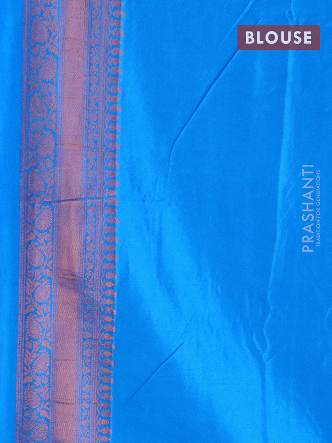 Banarasi semi crepe saree yellow and cs blue with allover copper zari weaves and copper zari woven border - {{ collection.title }} by Prashanti Sarees