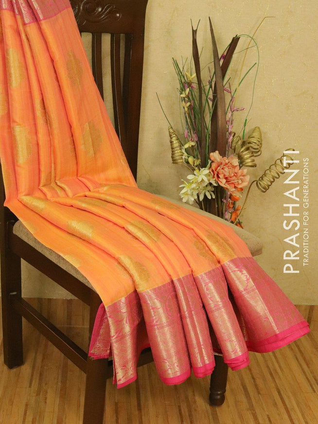 Banarasi semi katan saree dual shade of peach and pink with zari woven buttas and zari woven border - {{ collection.title }} by Prashanti Sarees