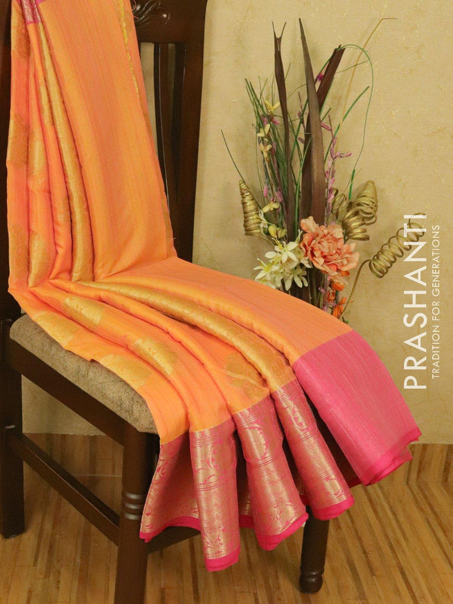 Banarasi semi katan saree dual shade of peach and pink with zari woven buttas and zari woven border - {{ collection.title }} by Prashanti Sarees