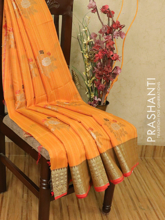 Banarasi semi katan saree orange and red with thread & zari woven buttas and woven border - {{ collection.title }} by Prashanti Sarees