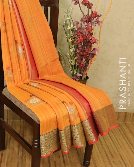 Banarasi semi katan saree orange and red with thread & zari woven buttas and woven border - {{ collection.title }} by Prashanti Sarees