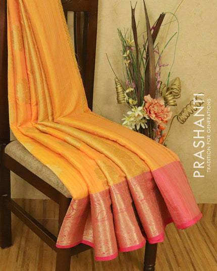 Banarasi semi katan saree orange shade and pink with zari woven buttas and zari woven border - {{ collection.title }} by Prashanti Sarees
