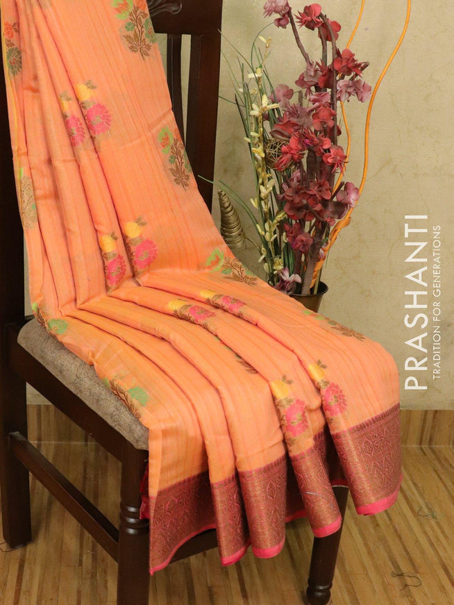 Banarasi semi katan saree peach and pink with thread & zari woven buttas and woven border - {{ collection.title }} by Prashanti Sarees
