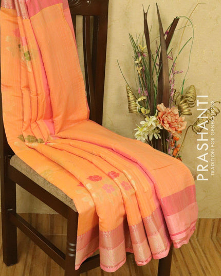 Banarasi semi katan saree peach and pink with thread & zari woven buttas and woven border - {{ collection.title }} by Prashanti Sarees