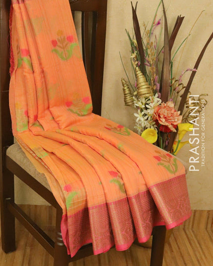 Banarasi semi katan saree peach and pink with thread & zari woven buttas and zari woven border - {{ collection.title }} by Prashanti Sarees