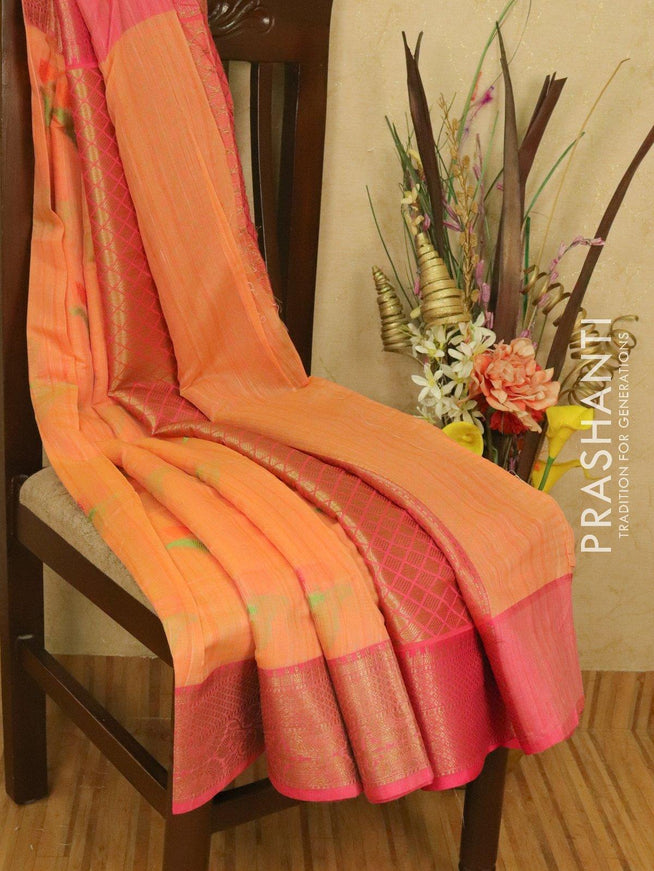Banarasi semi katan saree peach and pink with thread & zari woven buttas and zari woven border - {{ collection.title }} by Prashanti Sarees