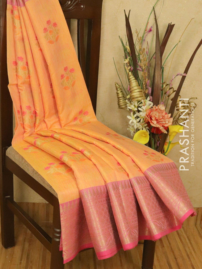 Banarasi semi katan saree peach shade and pink with thread & zari woven buttas and zari woven border - {{ collection.title }} by Prashanti Sarees