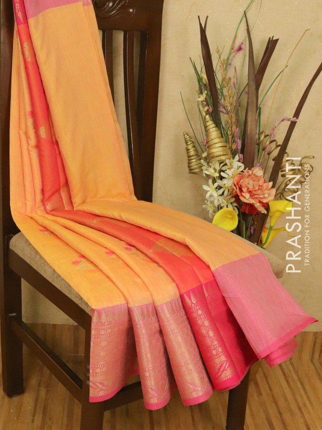Banarasi semi katan saree peach shade and pink with thread & zari woven buttas and zari woven border - {{ collection.title }} by Prashanti Sarees