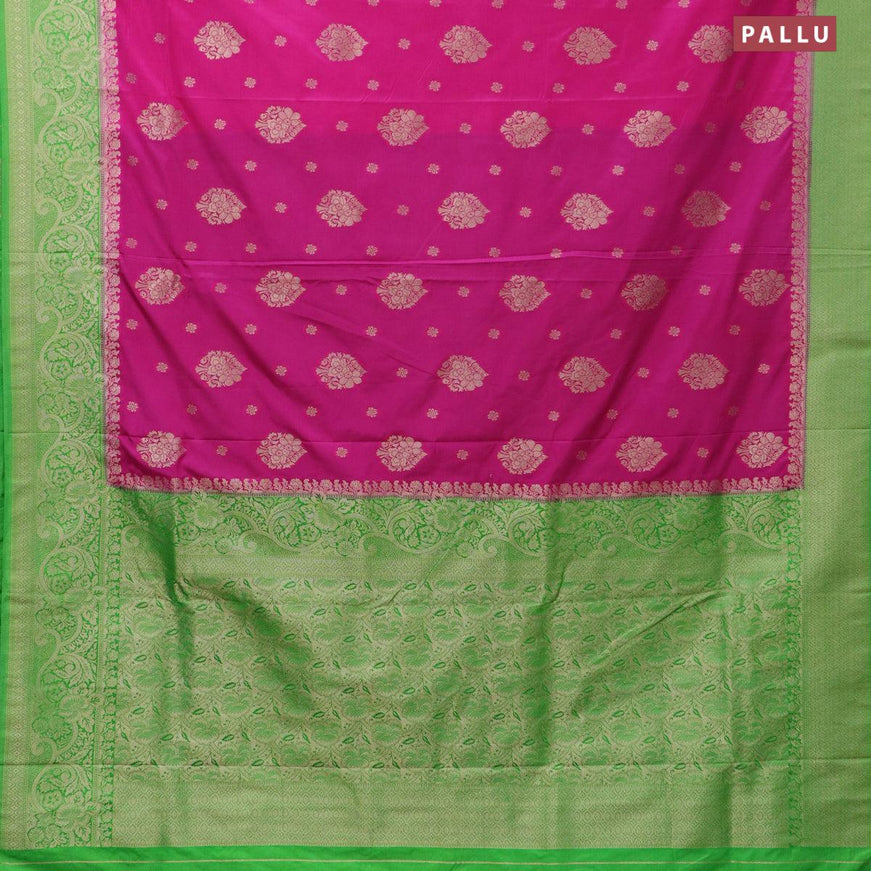 Banarasi semi katan saree pink and light green with allover zari woven buttas and zari woven border - {{ collection.title }} by Prashanti Sarees