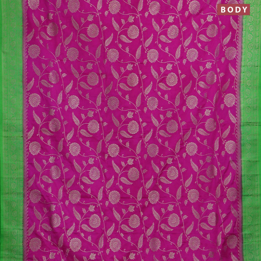 Banarasi semi katan saree pink and parrot green with allover floral zari weaves and zari woven border - {{ collection.title }} by Prashanti Sarees