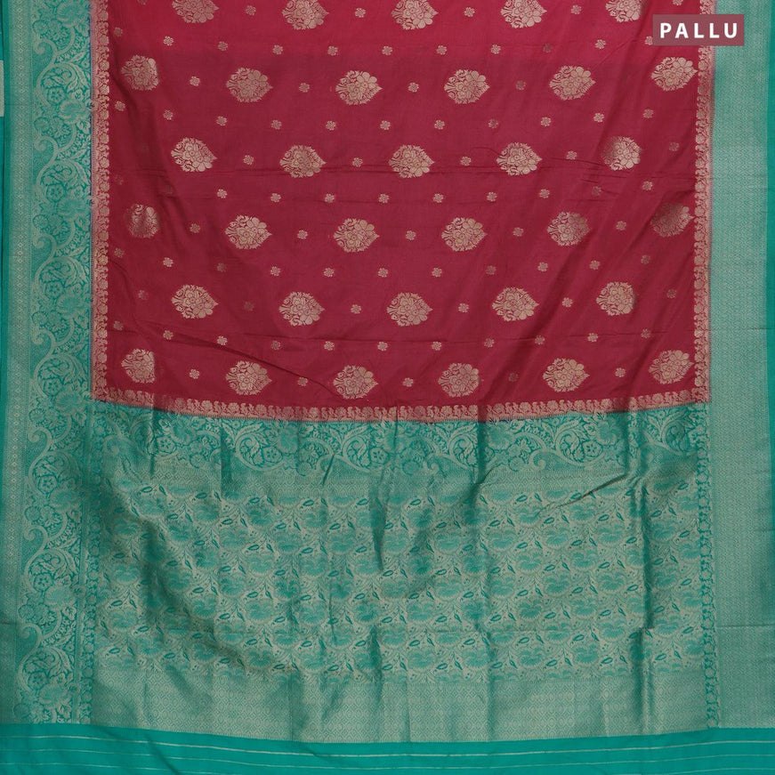 Banarasi semi katan saree red shade and light blue with allover zari woven buttas and zari woven border - {{ collection.title }} by Prashanti Sarees