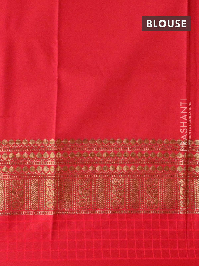 Banarasi semi katan saree red with plain body and long zari woven simple border - {{ collection.title }} by Prashanti Sarees