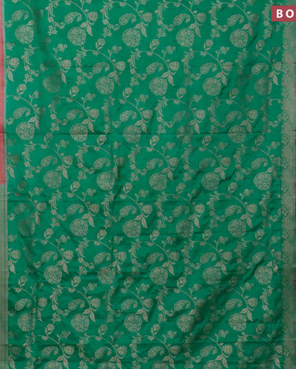 Banarasi semi katan saree teal green and red with allover floral zari weaves and zari woven border - {{ collection.title }} by Prashanti Sarees
