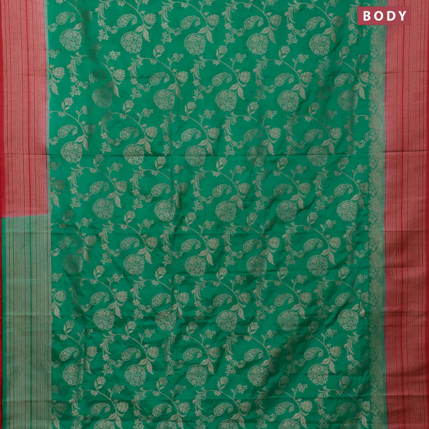 Banarasi semi katan saree teal green and red with allover floral zari weaves and zari woven border - {{ collection.title }} by Prashanti Sarees