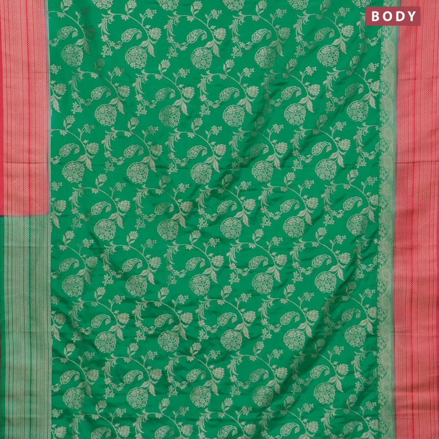 Banarasi semi katan saree teal green and reddish pink with allover floral zari weaves and zari woven border - {{ collection.title }} by Prashanti Sarees