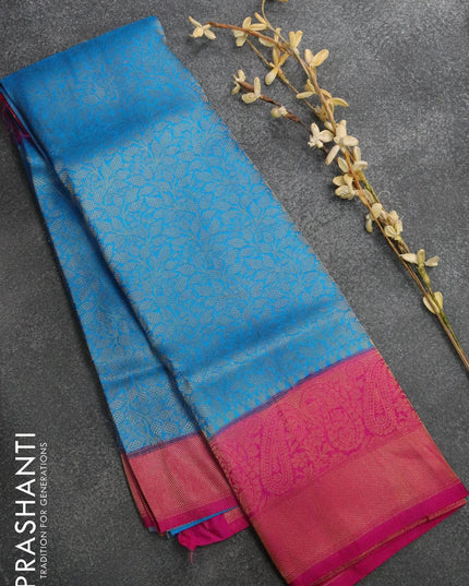 Banarasi Semi silk saree blue and pink with allover zari brocade weaves and zari woven border - {{ collection.title }} by Prashanti Sarees