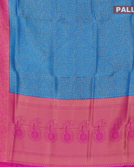 Banarasi Semi silk saree blue and pink with allover zari brocade weaves and zari woven border - {{ collection.title }} by Prashanti Sarees