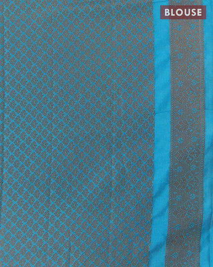 Banarasi Semi silk saree cream and blue with allover zari weaves and zari woven border - {{ collection.title }} by Prashanti Sarees