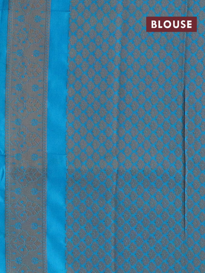 Banarasi Semi silk saree cream and cs blue with allover zari weaves and zari woven border - {{ collection.title }} by Prashanti Sarees