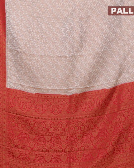 Banarasi Semi silk saree cream and red with allover zari weaves and zari woven border - {{ collection.title }} by Prashanti Sarees