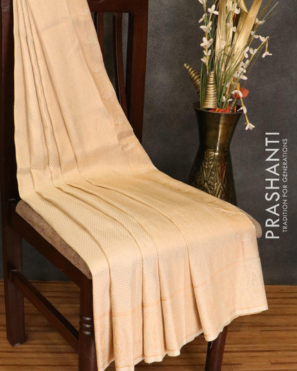 Banarasi semi silk saree cream with allover zari weaves and paisley zari woven border - {{ collection.title }} by Prashanti Sarees