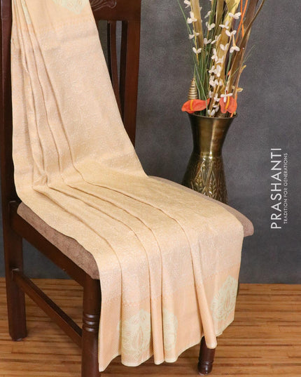 Banarasi semi silk saree cream with allover zari weaves and zari woven border - {{ collection.title }} by Prashanti Sarees