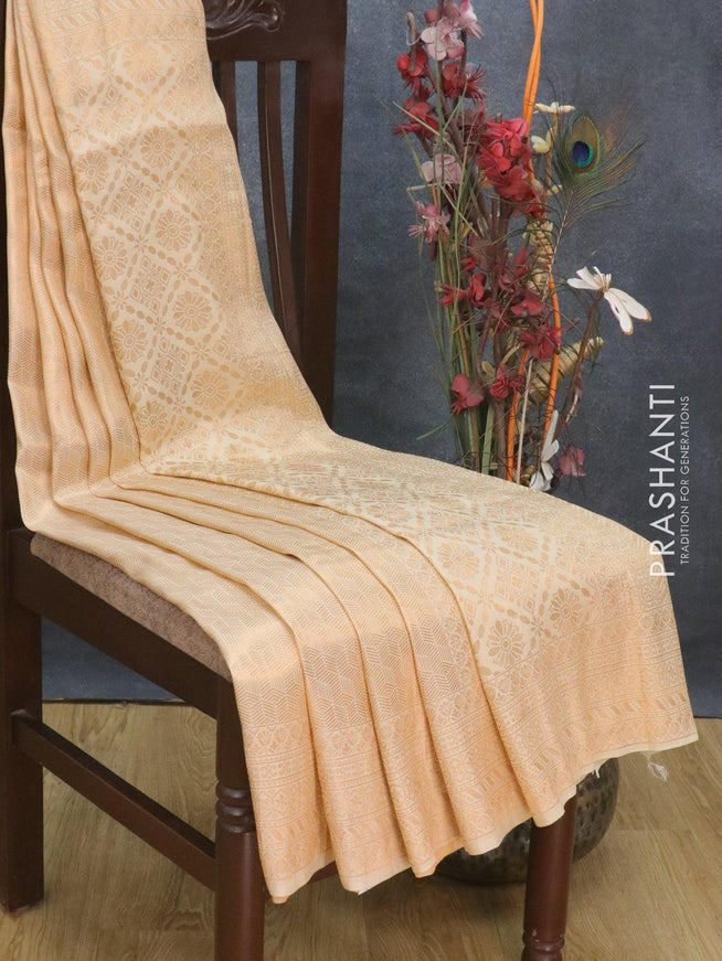 Banarasi semi silk saree cream with allover zari weaves and zari woven border - {{ collection.title }} by Prashanti Sarees