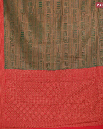 Banarasi semi silk saree dark green and red with allover weaves and woven border - {{ collection.title }} by Prashanti Sarees