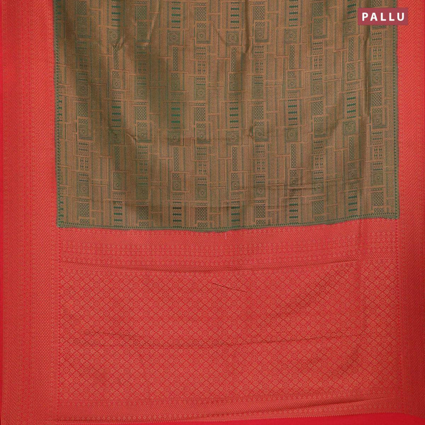 Banarasi semi silk saree dark green and red with allover weaves and woven border - {{ collection.title }} by Prashanti Sarees