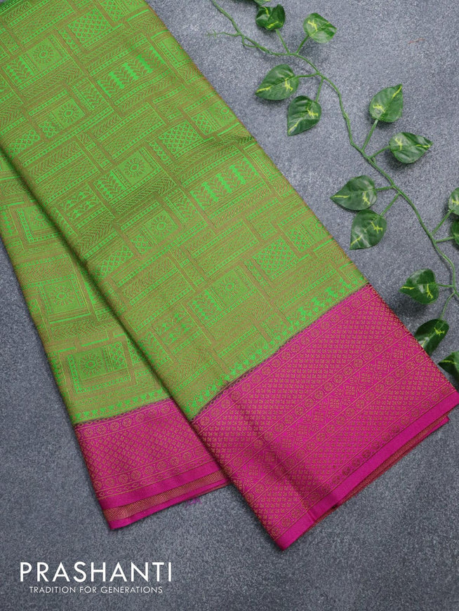 Banarasi semi silk saree green and magenta pink with allover weaves and woven border - {{ collection.title }} by Prashanti Sarees