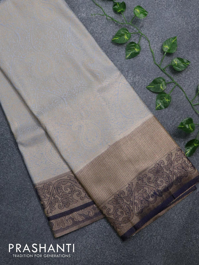 Banarasi semi silk saree grey shade and navy blue with allover zari weaves and zari woven border - {{ collection.title }} by Prashanti Sarees
