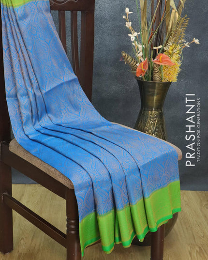 Banarasi semi silk saree light blue and light green with allover zari weaves and zari woven border - {{ collection.title }} by Prashanti Sarees