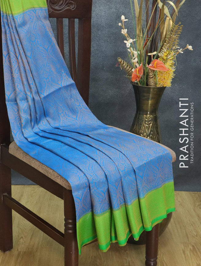 Banarasi semi silk saree light blue and light green with allover zari weaves and zari woven border - {{ collection.title }} by Prashanti Sarees