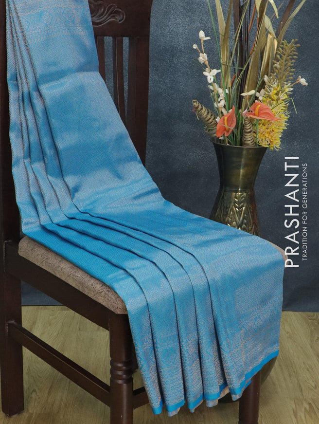 Banarasi semi silk saree light blue with allover zari weaves and zari woven border - {{ collection.title }} by Prashanti Sarees