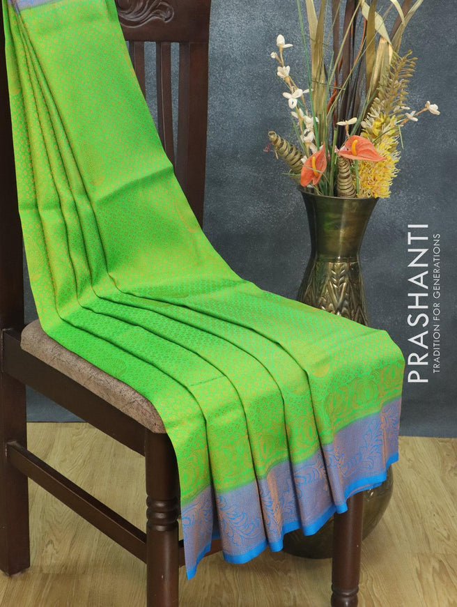 Banarasi semi silk saree light green and cs blue with allover zari weaves and zari woven border - {{ collection.title }} by Prashanti Sarees