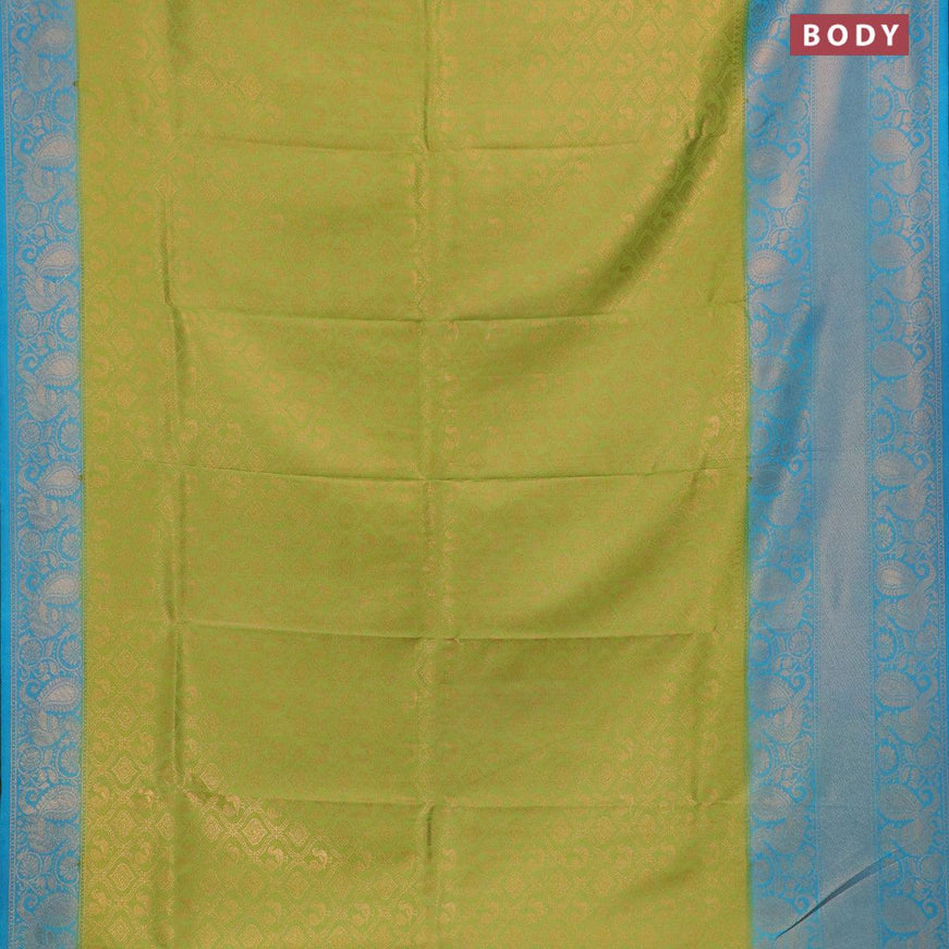 Banarasi semi silk saree light green and light blue with allover zari weaves and long annam zari woven border - {{ collection.title }} by Prashanti Sarees