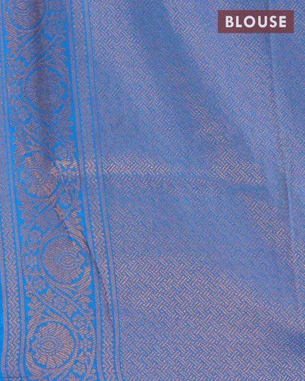 Banarasi semi silk saree lime yellow and blue with allover zari weaves and zari woven border - {{ collection.title }} by Prashanti Sarees