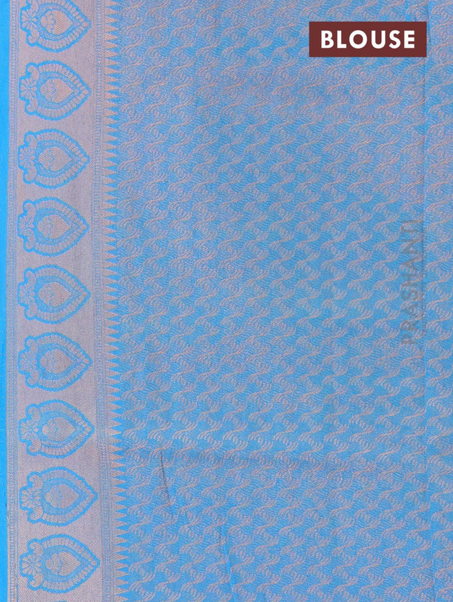 Banarasi semi silk saree lime yellow and cs blue with allover zari weaves and zari woven border - {{ collection.title }} by Prashanti Sarees