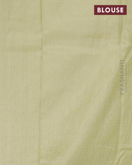 Banarasi Semi silk saree lime yellow shade with allover silver zari weaves and silver zari woven border - {{ collection.title }} by Prashanti Sarees