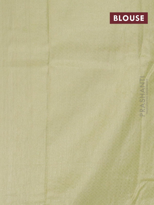 Banarasi Semi silk saree lime yellow shade with allover silver zari weaves and silver zari woven border - {{ collection.title }} by Prashanti Sarees